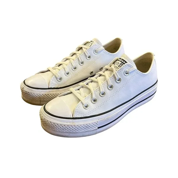 CONVERSE Chuck Taylor All Star Lift Platform White Leather Low Sneakers 7.5 - Picture 1 of 10